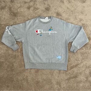 Champion Men’s Dr. Seuss Gray Crewneck Sweater | Large